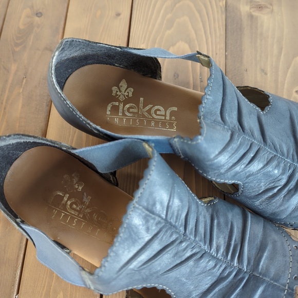 Rieker Blue Leather Heels Shoes Sandals - Picture 9 of 12